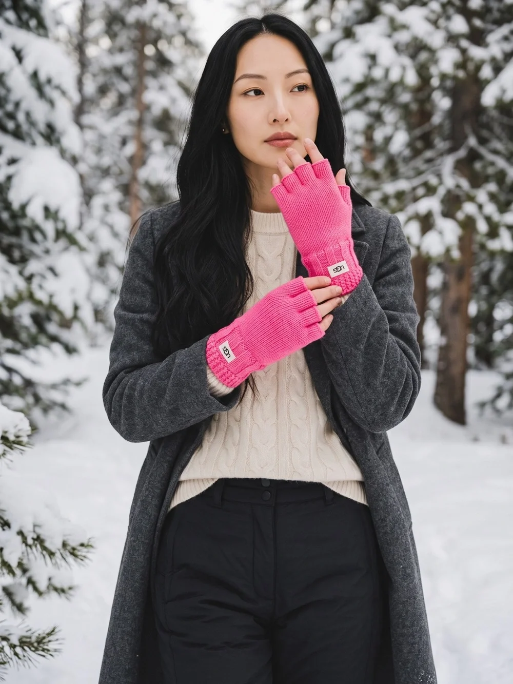 NWT UGG French Pink Knit Fingerless Gloves Wool Blend One Size